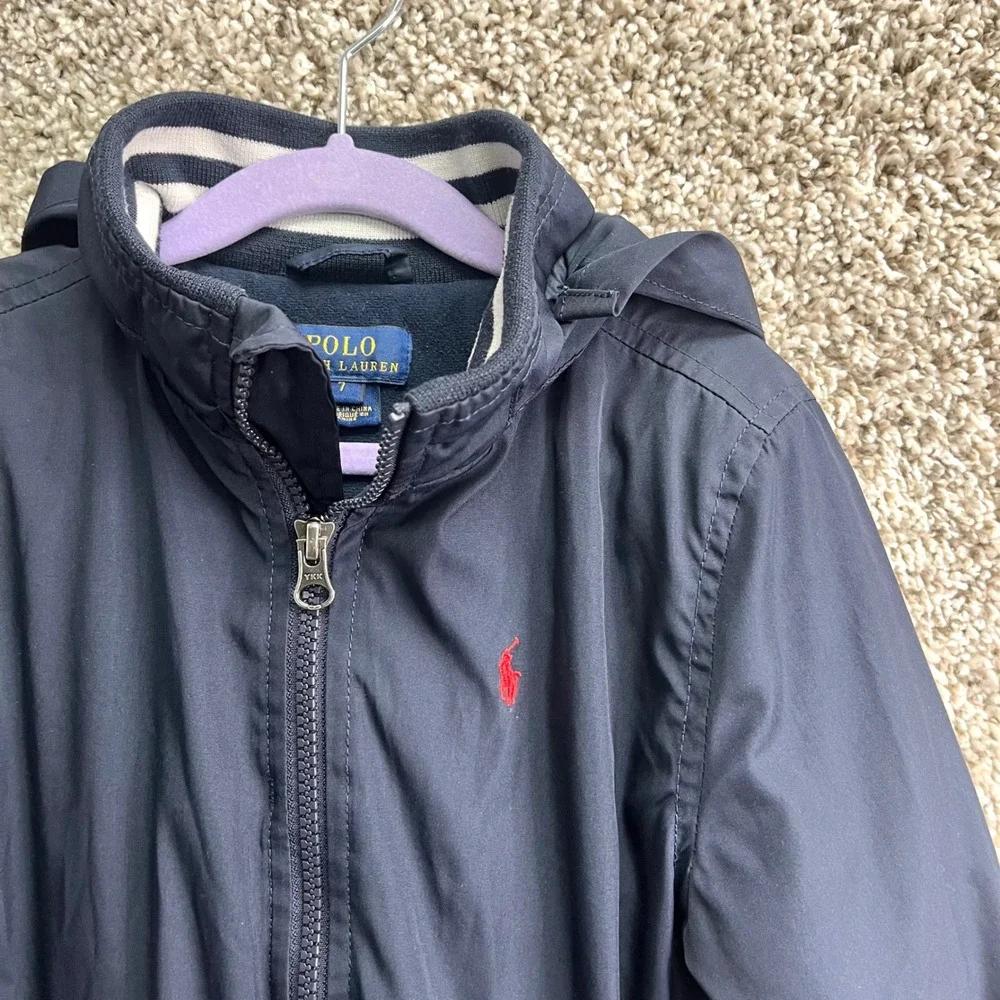 Polo Ralph Lauren Jacket Boys 7 Navy Hooded Fleece Lined Full Zip Up Windbreaker